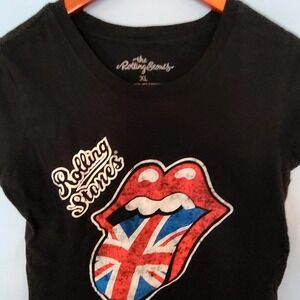 Rolling Stones T-Shirt XL Black Tongue UK Flag MusiC TEE Vintage